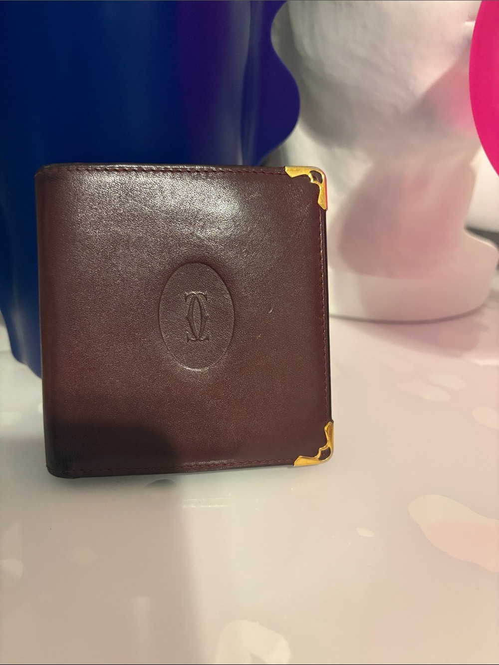 Cartier Men's Brown Leather Wallet with Gold Corner Accents